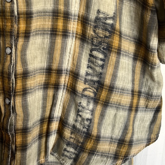 HARLEY DAVIDSON Short Sleeve Pearl Button Shirt in Gold Gray Plaid Womens 2XL - Picture 5 of 8